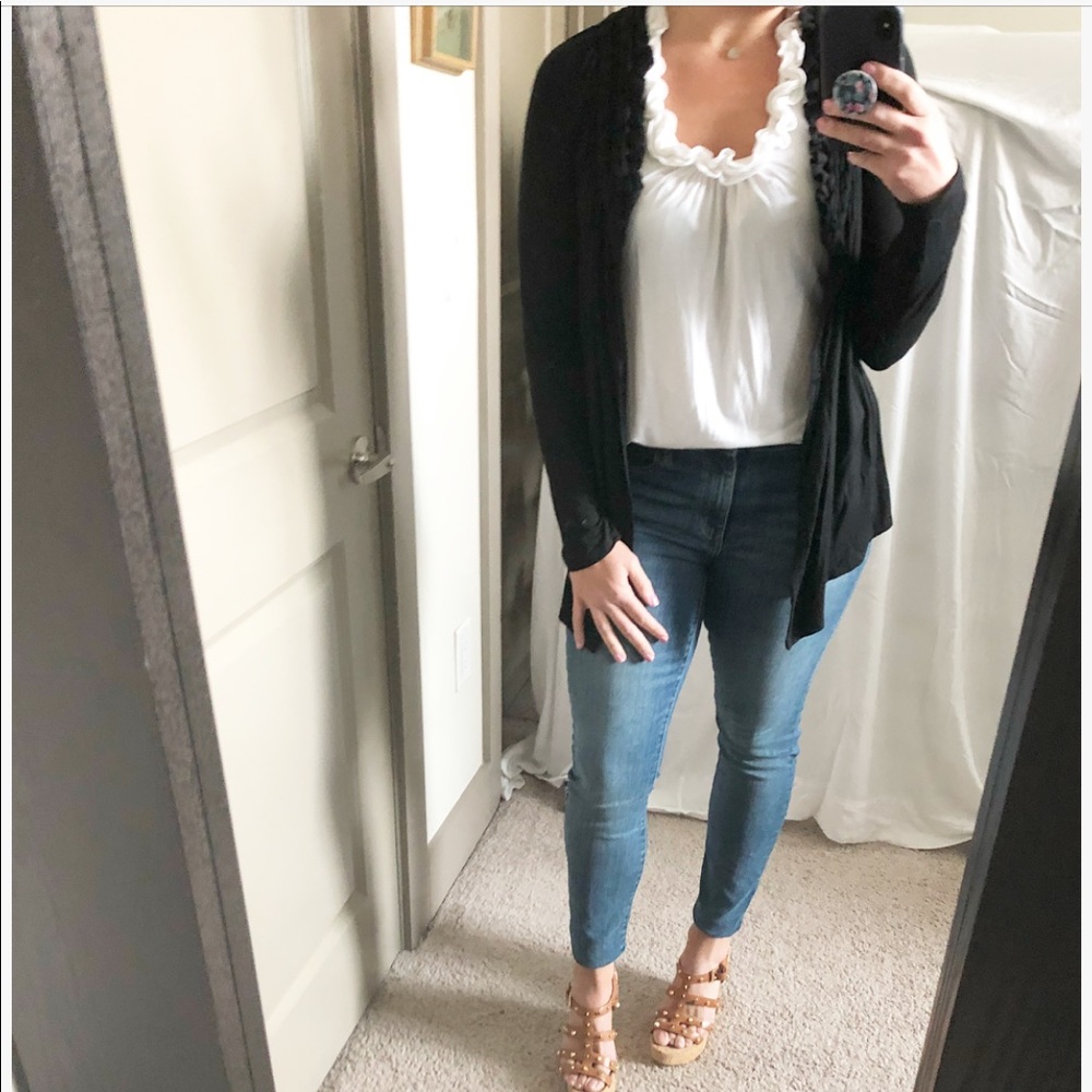 Ella Moss Black Braided Neckline Detail Cardigan